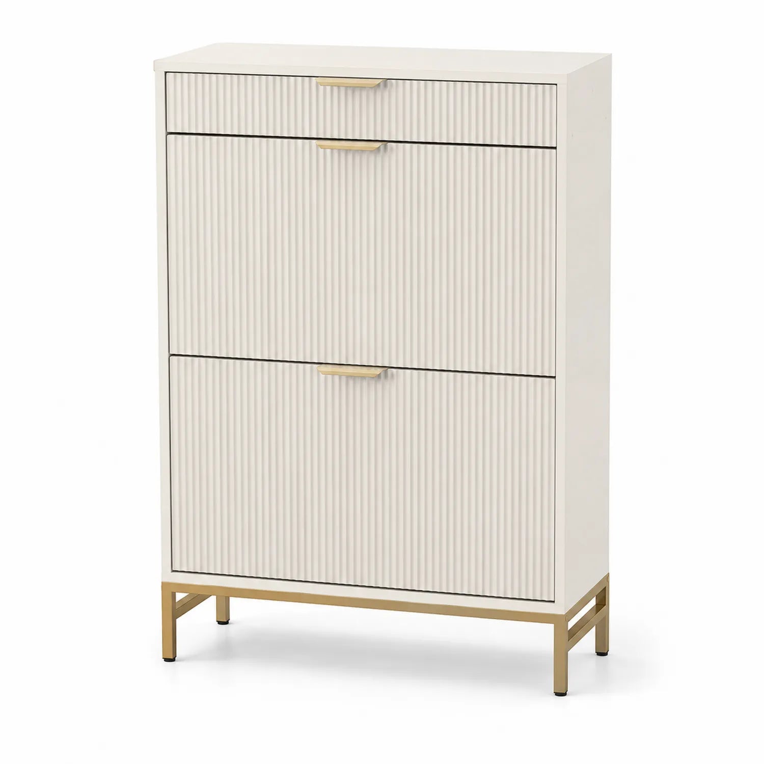 Meuble à chaussures 3 niveaux en MDF Blanc et Doré