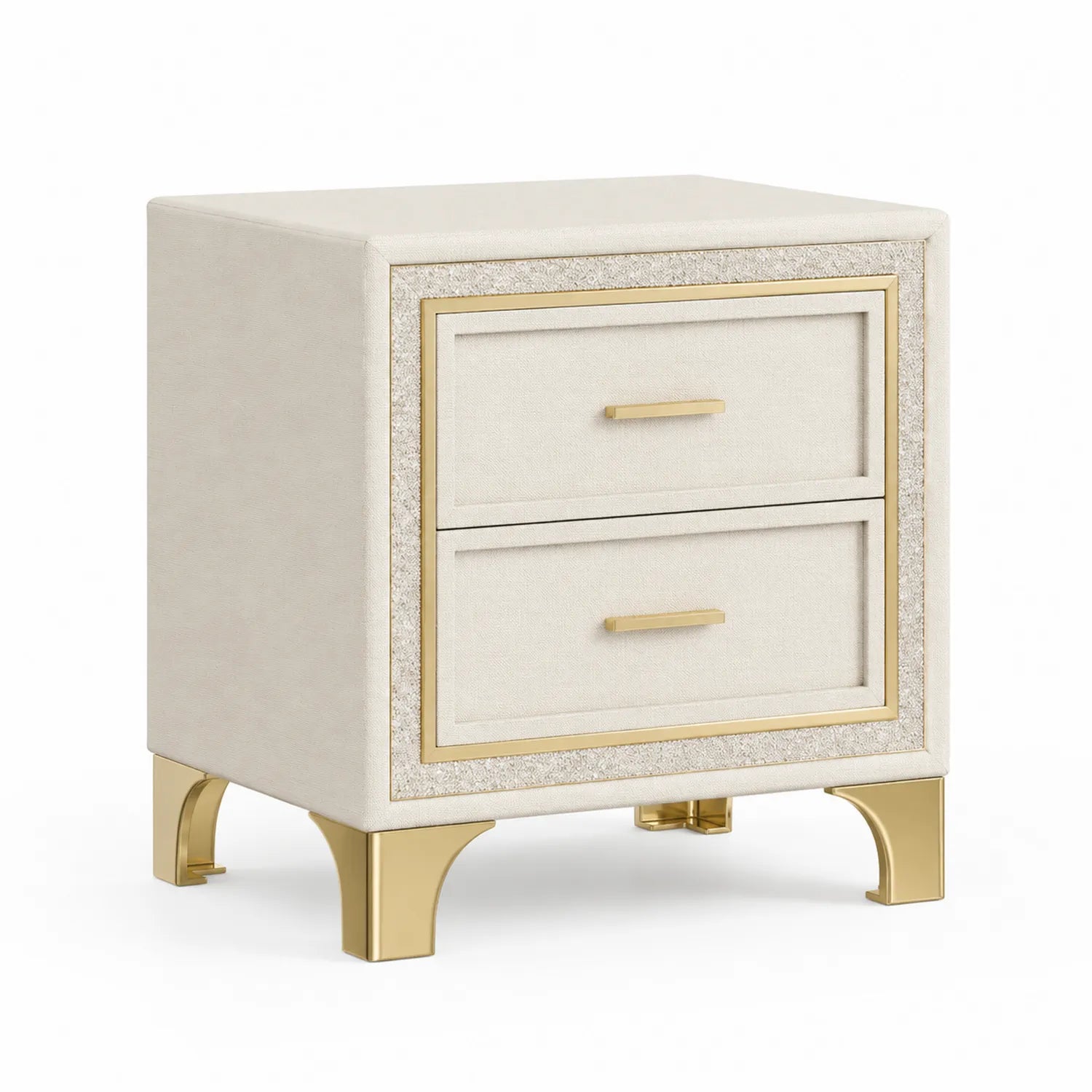 Table de chevet en bois et métal doré Beige
