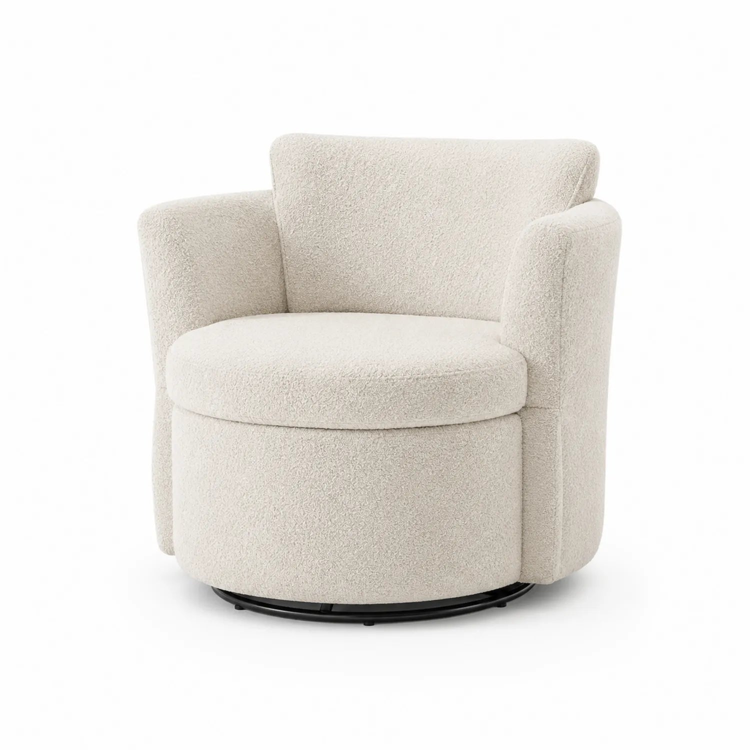Fauteuil pivotant en tissu bouclette Crème 70x70x76cm