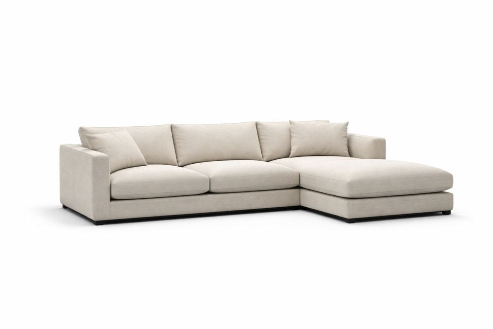 Beige Upholstered L-Shaped Sectional Sofa with Cushions