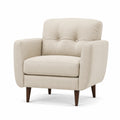 Fauteuil en tissu beige pieds en bois