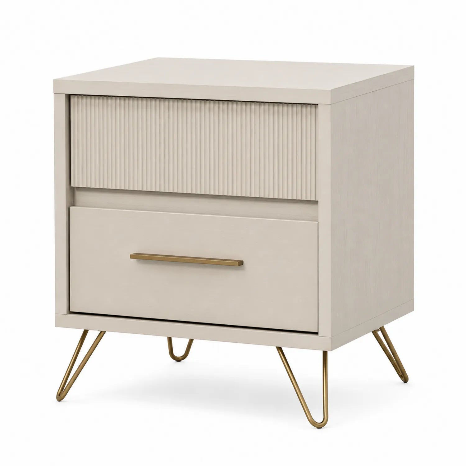 Table de chevet en bois et métal doré, Beige