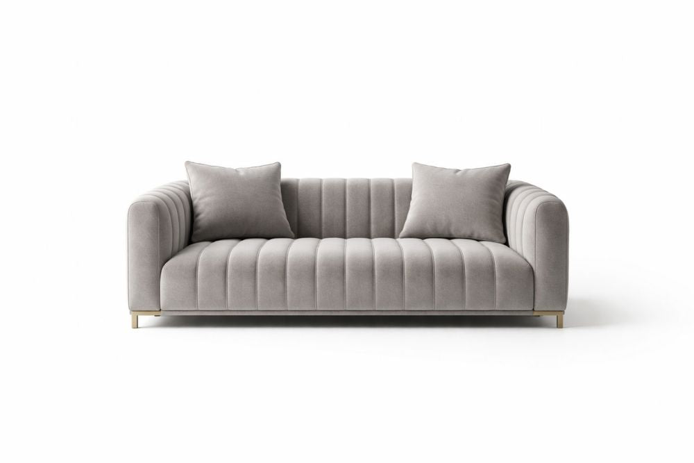 Velvet Upholstered Sofa with Cushions Light Gray