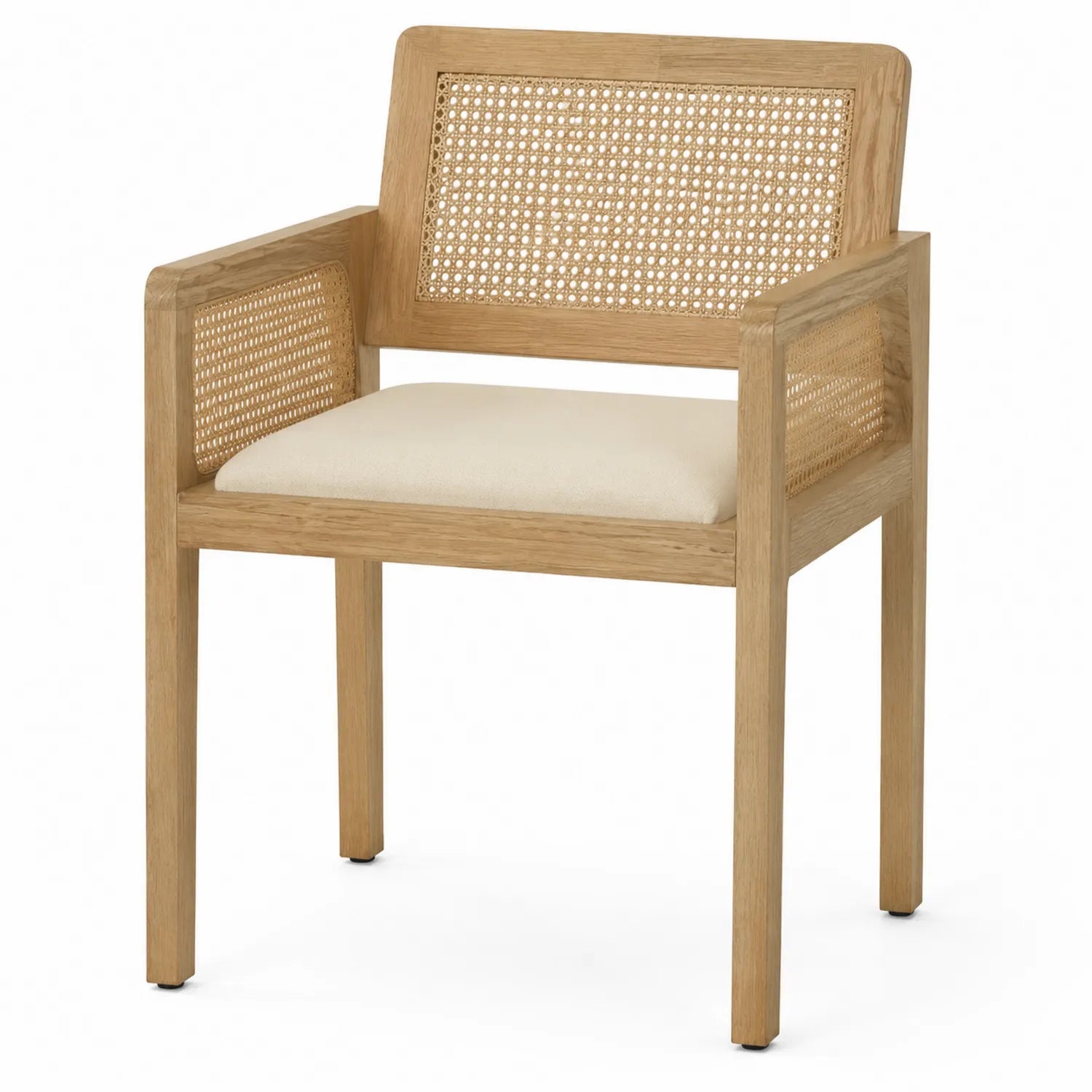 Chaise en bois et rotin avec assise en lin
