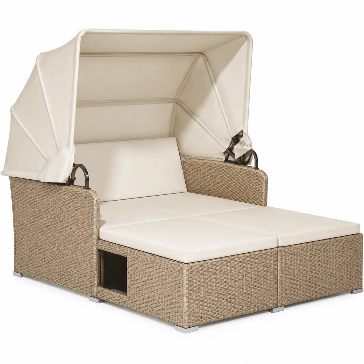 Lit de jour en rotin synthétique beige avec toit réglable