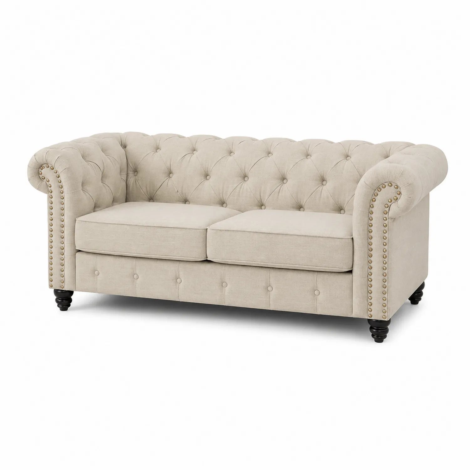 Sofá Chesterfield de 2 plazas de lino beige