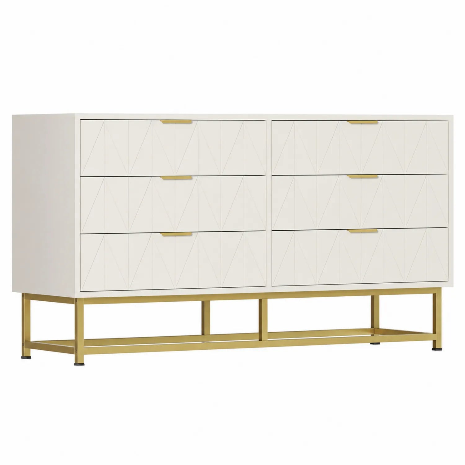Commode à 6 tiroirs en bois avec pieds en métal