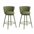 Tabourets de bar pivotants en métal et tissu vert olive, ensemble de 2