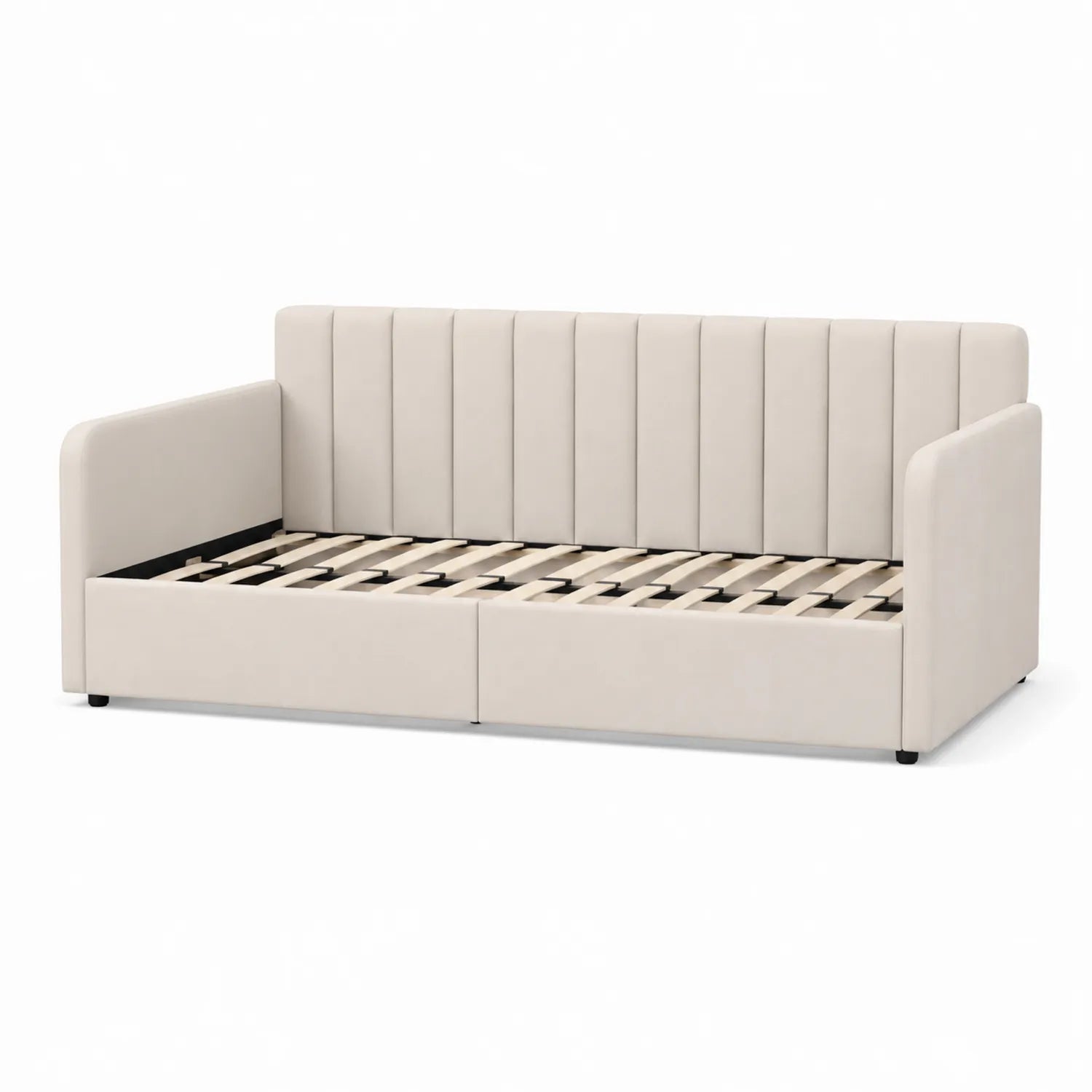 Lit gigogne en bois et tissu polyester Beige 200x90 cm