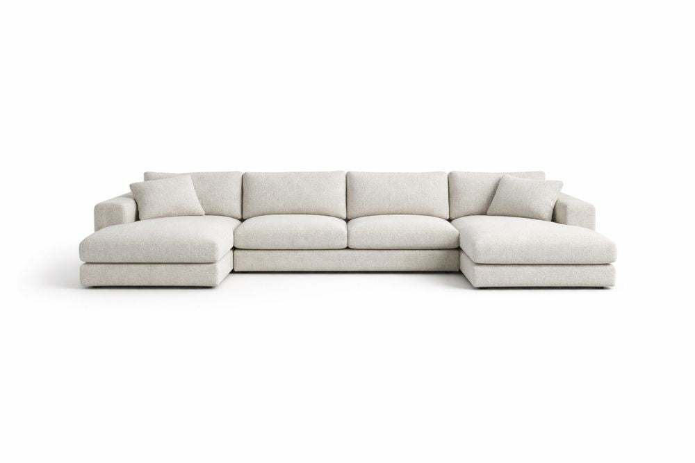 Sectional Sofa Set Polyester Fabric Beige U-Shaped with Cushions