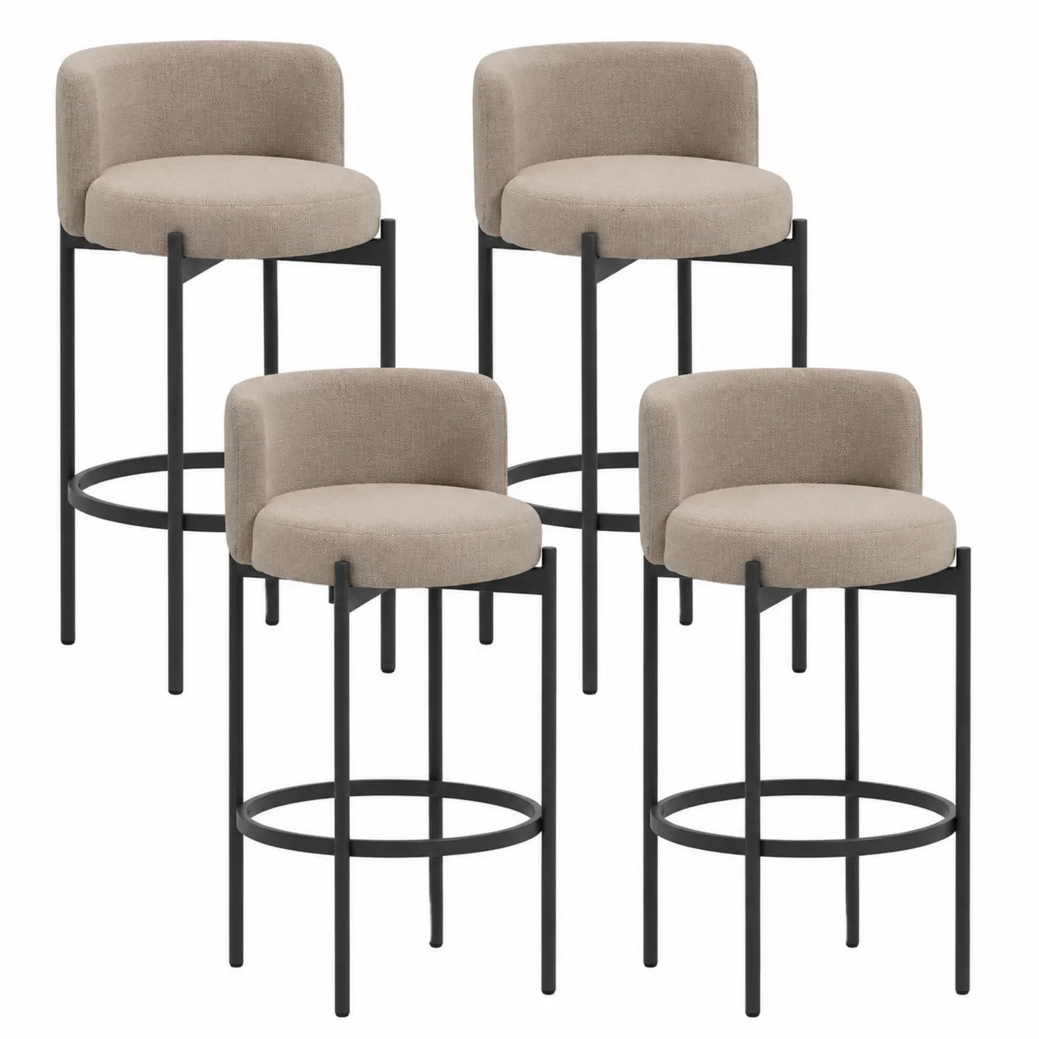 Ensemble de 4 tabourets de bar en tissu, cadre en métal, hauteur d'assise 75 cm