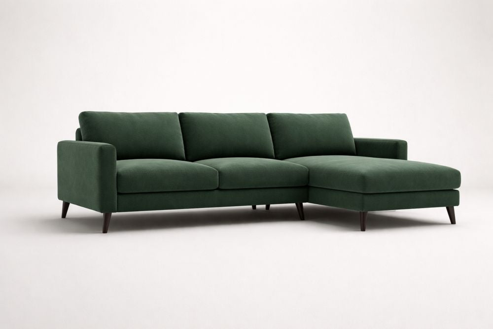 Green Sectional Sofa with Polyester Upholstery and Wood Legs