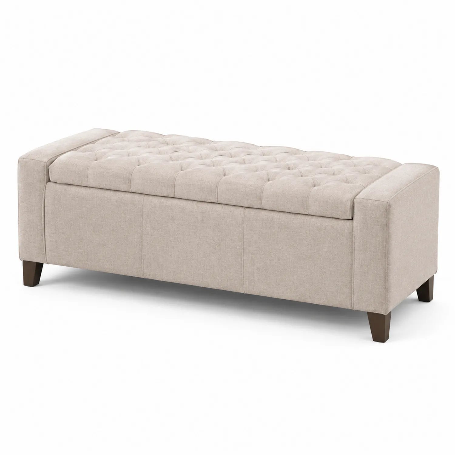 Banc de rangement en bois et textile beige 140x40x45 cm