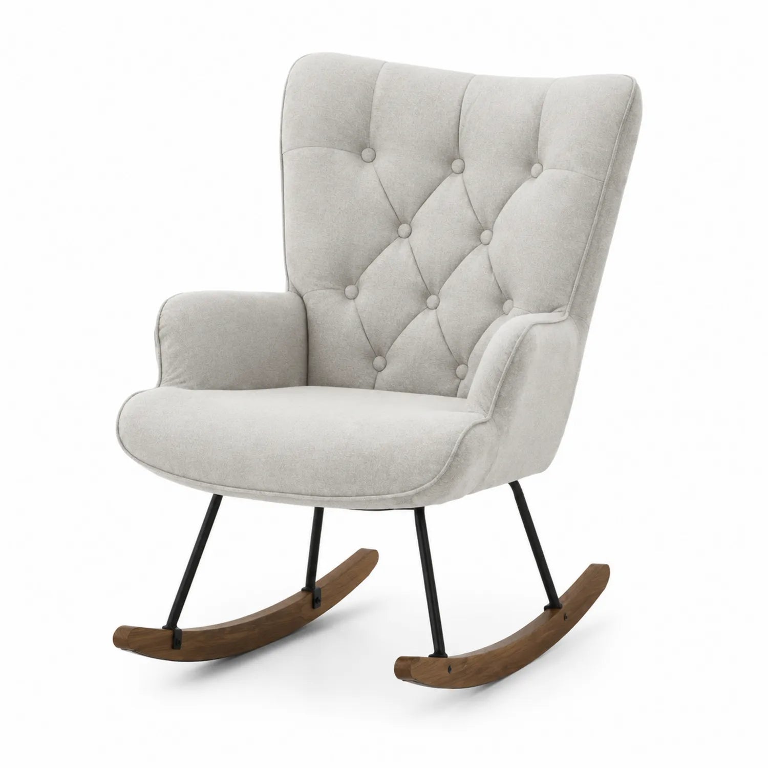 Fauteuil à bascule en tissu Beige avec cadre en métal et bois