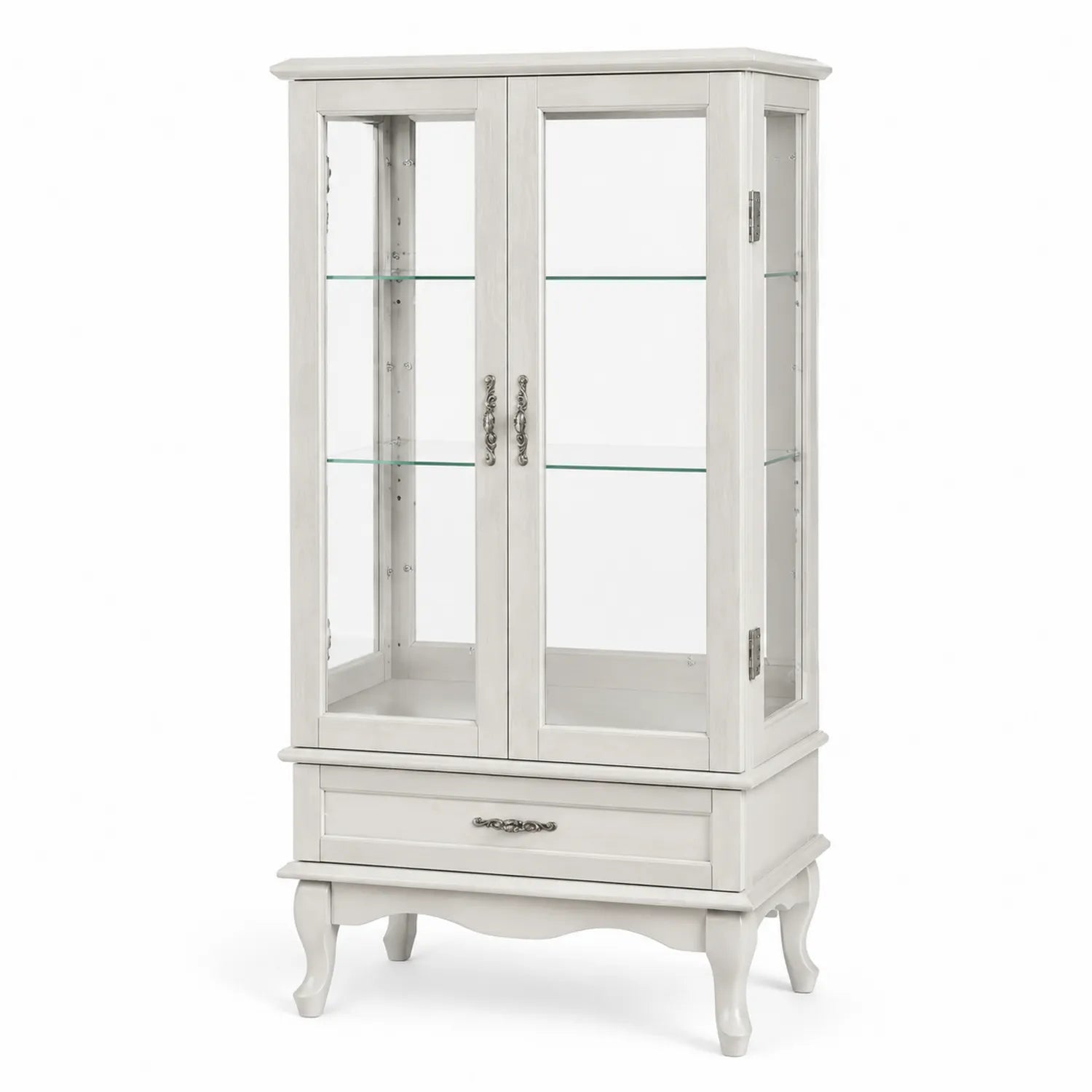 Vitrine en Bois avec Étagères en Verre Trempé Blanc