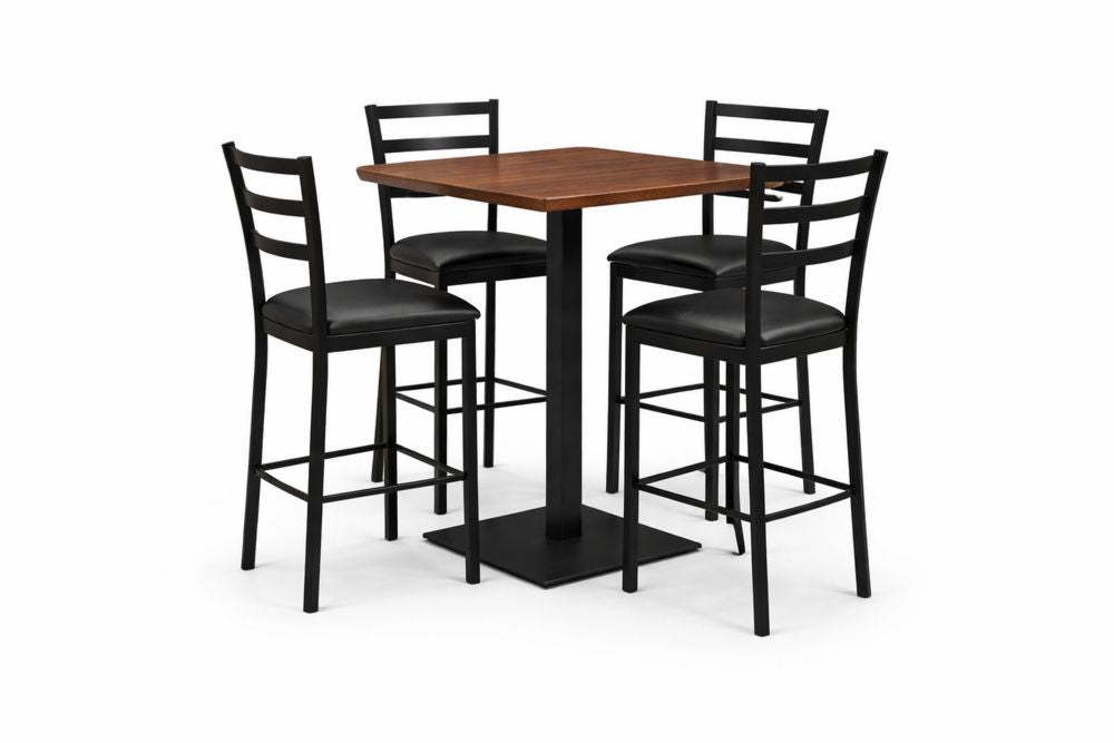 5-Piece Steel and MDF Square Bar Table Set with PU Leather Chairs