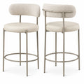 Tabourets de bar en métal avec assise beige et dossier en tissu bouclé, 2 pièces